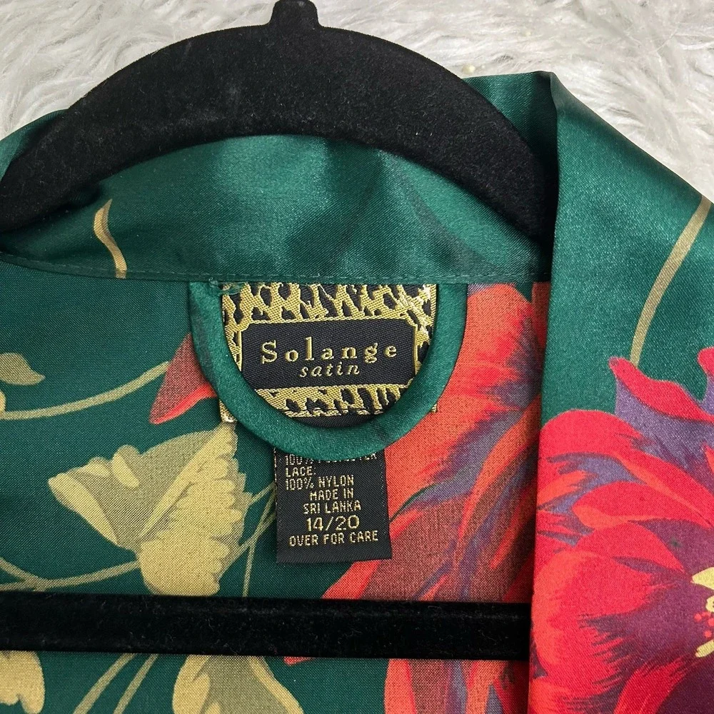 Vintage Robe & Slip Nightgown Slip Dress SET Solange Satin Green Floral 18/20